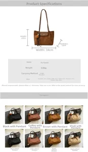Size chart and specifications for the large suede tote bag in various colors
