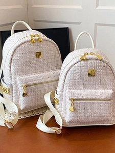 Elegante Zaino in Tweed Intrecciato da Donna Alla Moda in Maglia con Rifiniture in Pelle PU Zaino da Viaggio Scuola per Donna