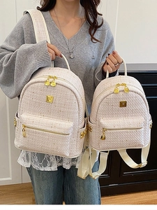 Set di zaini in tweed per donna con dettagli dorati e raffinata trama intrecciata