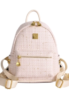 Zaino alla moda in tweed rosa con dettagli dorati e spalline regolabili per il viaggio