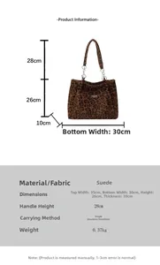 Tableau des tailles et dimensions du sac cabas en suédine à imprimé léopard