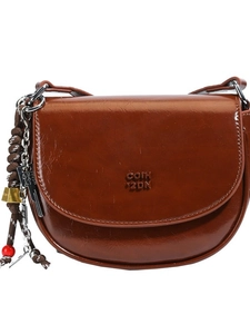 Sacoche marron chic avec breloques vintage et finition cuir synthétique poli