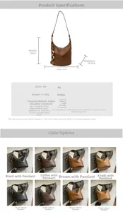Detailed size map and dimensions of the large minimalist PU leather shoulder bucket bag