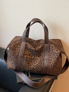 Large Capacity PU Frosted Leather Tote Bag For Women Vintage Leopard Print Shoulder Bag Fashion Casual Travel Handbag Commuter Bag