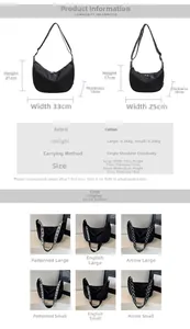 Size chart showing large and small Oxford fabric dumpling bags with three strap styles