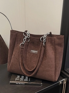 Fashion Leopard Print Suede Tote Bag For Women Large Capacity Shoulder Bag With Metal Chain Commuter Shopping Bag