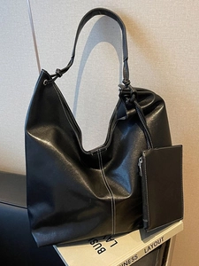 Borsa Hobo Donna Grande Capacità in Pelle PU Con Cuciture a Contrasto Borsa a Tracolla Con Pochette Tote per Ufficio
