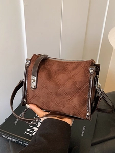 Vintage Quilted PU Leather Crossbody Bag For Women Chic Small Square Shoulder Bag With Silver Metal Buckle Retro Handbag