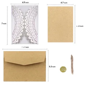 Lot d'invitations de mariage en papier kraft avec couvertures découpées au laser
