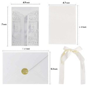 European laser cut gold hollow gate wedding invitation set with envelopes and ribbon