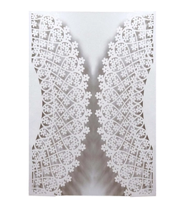 Elegant white laser cut wedding invitation covers with intricate floral lace pattern