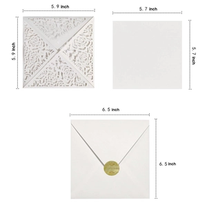 Laser cut white rose invitation set with square cards and envelopes for weddings