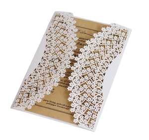 Elegant white laser cut floral invitation cover with vintage brown inner card