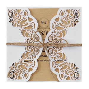 Élégantes Cartes d'Invitation de Mariage Découpe Laser Papier Perlé Motif Floral Ajouré Avec Feuillets Intérieurs en Papier Kraft Enveloppes Cordes de Chanvre pour Décoration de Fête de Fiançailles
