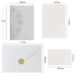 Detailed size specification for silver glitter laser cut rose wedding invitations set