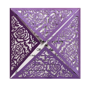 Laser cut burgundy rose wedding invitation with pearl cardstock and white insert