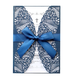 Elegante Lasergeschnittene Hochzeit Einladungskarten Mit Satinnband Schleife Perlpapier Einladungen Für Party Verlobung Bankett