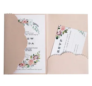 Elegant Laser Cut Pearlescent Paper Wedding Invitation Set Floral RSVP Card Envelope European Engagement Party Invitations