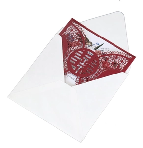 Pink laser-cut wedding invitation set with traditional Xi character and floral insert