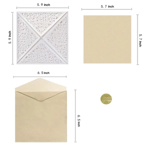 Laser cut white rose lace wedding invitation set with envelopes and gold seals