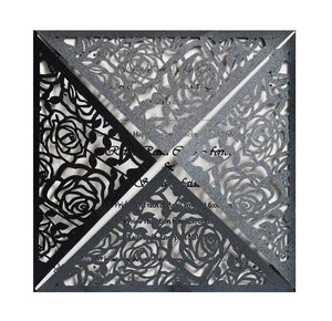 Laser cut black rose hollow wedding invitation pocket with elegant floral pattern