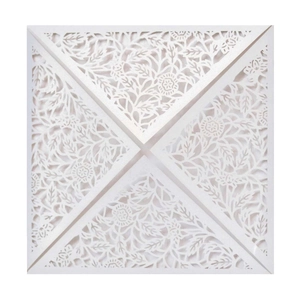 Elegant white laser cut lace floral wedding invitation card made of premium pearl paper