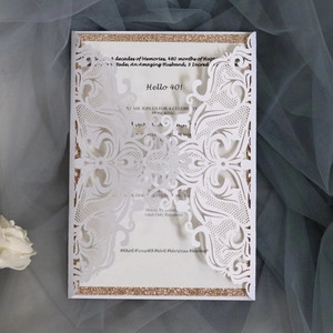 Laser-cut birthday invitation with hollow lace cover and gold glitter inner card
