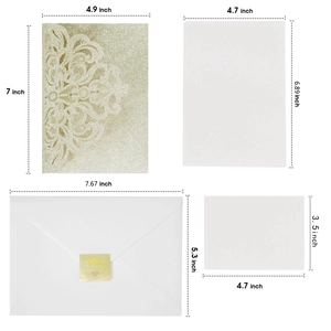 Set d'invitations de mariage découpé au laser à paillettes avec enveloppes et feuillets