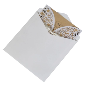 Laser cut hollow butterfly wedding invitation set with brown kraft card and white ribbon