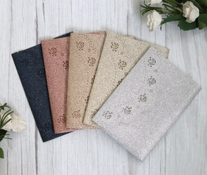 Laser cut glitter wedding invitation cards with rose pattern in five metallic colors
