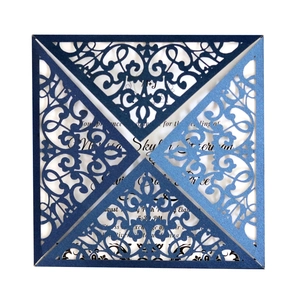 Laser Cut Wedding Invitations Lace Scroll Hollow Invitation Cards Square Luxury Artificial Pearl Paper For Engagement Party Event