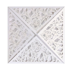 Elegant laser cut white lace wedding invitation featuring intricate butterfly hollow pattern