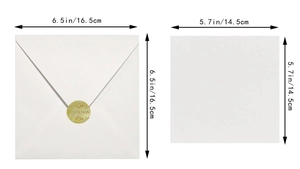 Size chart for white square laser cut invitation with 16.5cm envelope and 14.5cm inner card