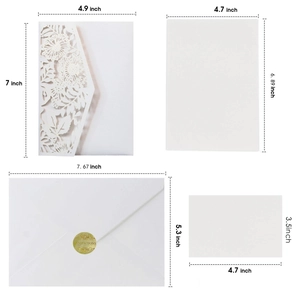White laser cut floral wedding invitations set with envelopes and gold seals 4-piece kit