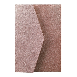 Rose gold glitter envelope with triangular flap and sparkling texture for invitations