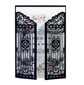 European Laser Cut Wedding Invitation Cards Artificial Pearl Paper Hollow Gate Design Ribbon Bow Floral Inner Page For Marriage Engagement Party