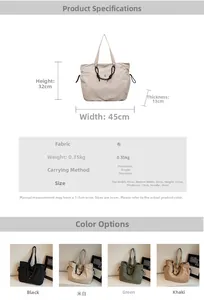 Tabella delle taglie dettagliata e display a quattro colori della grande borsa tote