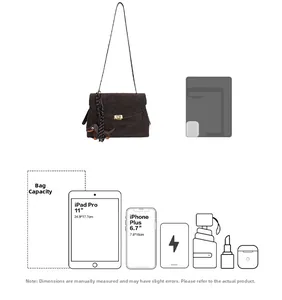 Detail view of large retro brown satchel capacity fitting 11-inch iPad and accessories