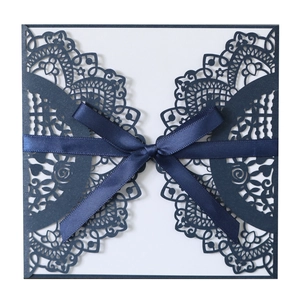 Elegant Laser Cut Wedding Invitation Pearl Paper Hollow Lace Satin Ribbon Floral Inner Card Envelope Party Greeting Card