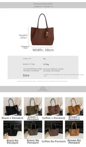 Detailed size specifications and color options for large suede tote bag with tassels