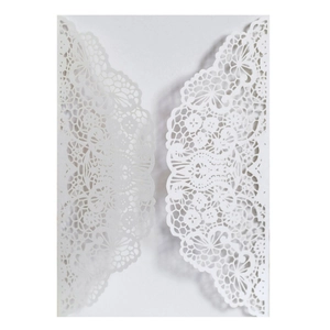Elegant laser cut white lace floral invitation card for weddings and formal events