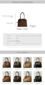 Detailed chart showing size and material options of the faux suede and PU tote bag