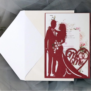 Laser cut red wedding invitation set with Mr & Mrs design and floral inner page
