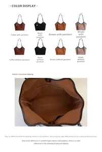 Detail view of large tote bag interior zipper pocket and multiple color options