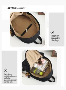 Detail view of spacious backpack interior with zipper pocket and multiple storage compartments