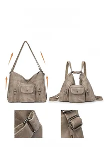 Detailed view showing multi-functional strap conversion for shoulder and backpack styles