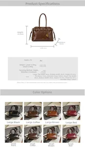 Size chart showing PU leather tote dimensions for large and small shoulder bag models