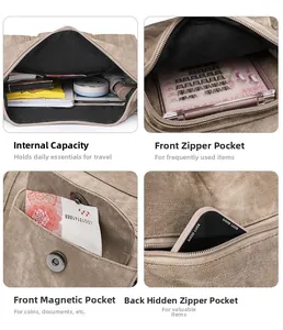 Detailed view of the multi-compartment storage zones and metal zipper of the khaki tote