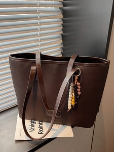 Sac Cabas en Cuir PU pour Femme Vintage Grande Capacité Sac à Bandoulière Minimaliste Avec Charme Perlé et Gland