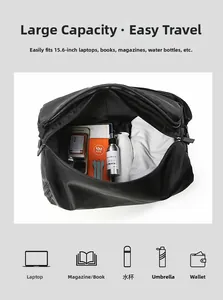 Interior view of multifunctional travel bag showing capacity for 15.6 inch laptop and gear